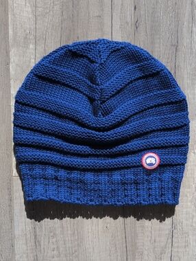 Canada Goose Royal Blue Ribbed Knit Beanie with Patch